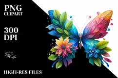 Vibrant Butterfly with Flowers PNG Product Image 1