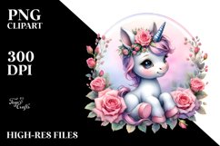 Baby Unicorn with Rose Frame | Clipart Product Image 1