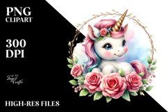 Baby Unicorn with Rose Frame | Clipart Product Image 3