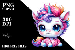 Adorable Baby Unicorn with Floral Wreath PNG Product Image 2