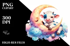 colorful Baby Cow with Smiling Moon PNG Product Image 3