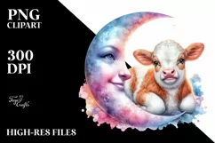 Baby Cow with Smiling Moon, Transparent PNG Product Image 1