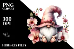 Watercolor GNOME with Orchid PNG Product Image 2