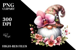 Cute Gnome with Orchid Floral Frame, PNG Product Image 2