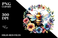 Bee Wreath Floral Insects Summer Clipart Product Image 2