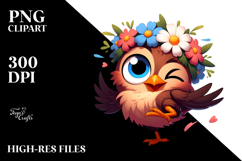 Cartoony Vector Art of a Cute Cartoon Bird with Flower Crown Product Image 2