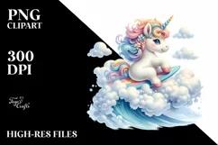Cute Baby Unicorn with Surf | Sublimation | Clipart Product Image 3