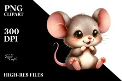 Standing Baby Mouse Excited Watercolor Clipart Product Image 1