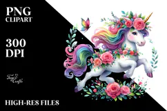 Cute Unicorn Running with Floral Wreath PNG Product Image 2