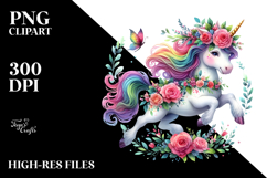 Cute Unicorn Running with Floral Wreath PNG Product Image 2