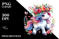 Cute Unicorn Running with Floral Wreath PNG Product Image 2