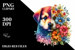 Retro Watercolor Puppy with Flower | Colorful Design Product Image 1