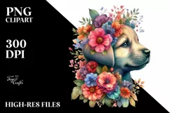 Retro Watercolor Puppy with Flower | Colorful Design Product Image 1