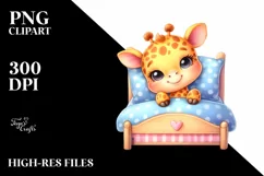 Colorful Baby Giraffe Smiling in Children's Bed | Clipart Product Image 3