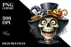 Funny Skull Goofy Smile Haloween Watercolor Clipart Product Image 3