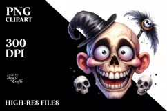 Funny Skull Goofy Smile Haloween Watercolor Clipart Product Image 1
