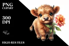 Cute Smiling Highland Cow with Dahlia | Sublimation | Product Image 1