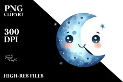 Watercolor Smiling Whimsical Moon PNG Product Image 2
