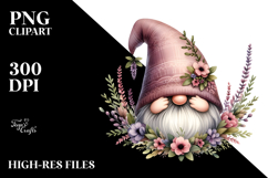 Cute GNOME with Heather Floral Frame PNG Product Image 2