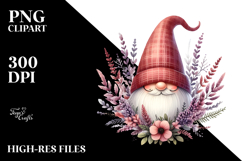 Cute GNOME with Heather Floral Frame PNG Product Image 2