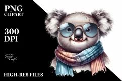 Cute Funny Koala Scarf Watercolor Clipart Product Image 1