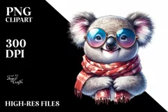 Cute Funny Koala Scarf Watercolor Clipart Product Image 3