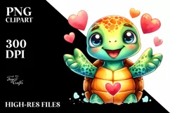 Cute Funny Turtle Love Sign Watercolor Clipart Product Image 1