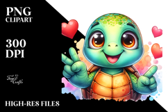 Funny Turtle Love Watercolor Sticker Product Image 2