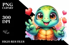 Cute Funny Turtle Love Sign Watercolor Clipart Product Image 1