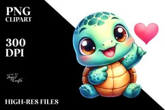 Vibrant Watercolor Cute Turtle Smiling Love Sign Product Image 1