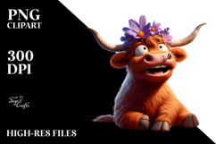 Goofy Highland Cow with Flower Crown PNG Product Image 2