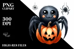 Funny Halloween Spider | Watercolor Clipart Product Image 1
