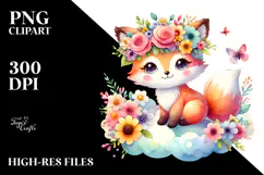 Cute Baby Fox with Flower Crown PNG Product Image 2