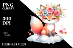 Cute Baby Fox with Flower Crown PNG Product Image 2