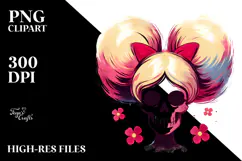 Powerpuff Skull with Hair PNG Product Image 2
