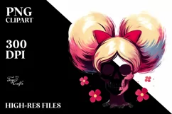 Retro Halloween Power Puff Girl Skull, Transparent PNG Product Image 1