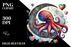 Colorful Octopus Moon PNG Product Image 2