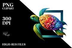 Vibrant Turtle with Flowers PNG Product Image 1
