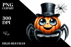 Funny Haloween Spider Watercolor Clipart Product Image 1