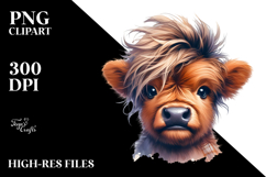 Funny Highland Cow with Cool Looking Hair, High-Res PNG Product Image 2