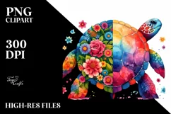 Retro Watercolor Turtle with Flower | Colorful Design Product Image 3