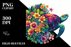 Retro Watercolor Turtle with Flower | Colorful Design Product Image 1