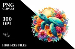 Retro Watercolor Turtle with Flower | Colorful Design Product Image 3