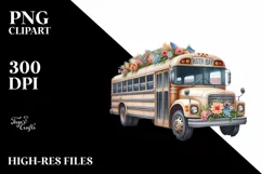 Floral Bus with USA Flag | Sublimation Clipart Product Image 3