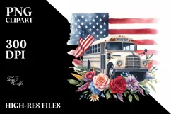 Floral Bus with USA Flag | Sublimation Clipart Product Image 3