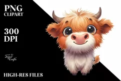 Simple Funny Highland Cow with Big Eyes PNG Product Image 3