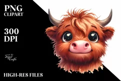 Simple Funny Highland Cow with Big Eyes PNG Product Image 1