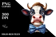 Funny Cow with Bow and Tie, PNG Product Image 2