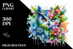 Colorful Owl with Flowers PNG Product Image 3