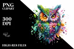 Vibrant Owl with Flowers PNG Product Image 3